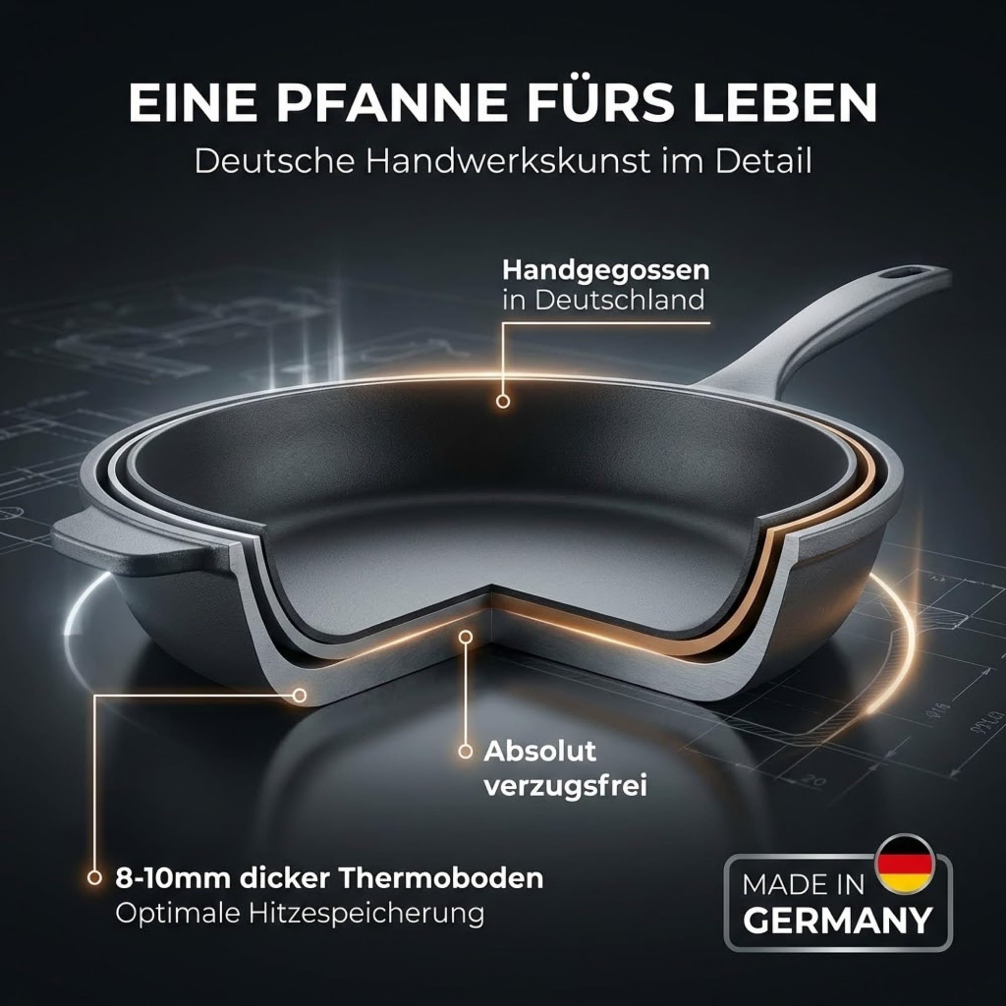 Lieblingspfanne Bratpfanne 24 cm Ø - hoher Rand 7 cm - Für alle Herdarten & Induktion - mit Glasdeckel & 4D Antihaft-Veredelung - für krosses Anbraten & Röstaromen - 100 Tage testen - inkl. E-Book
