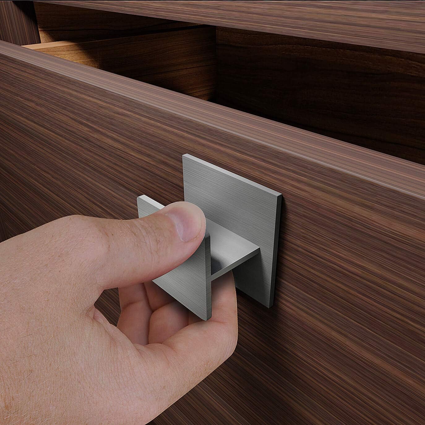 HRX Self-Adhesive Edge Fingerpull Door Handle - Easy to Install Screwless Peel and Stick on Glass, Wood, Metal, Plastic - Sliding Doors Knob for Kitchen Fronts, Drawers & Dressers Panels - 6 Pack