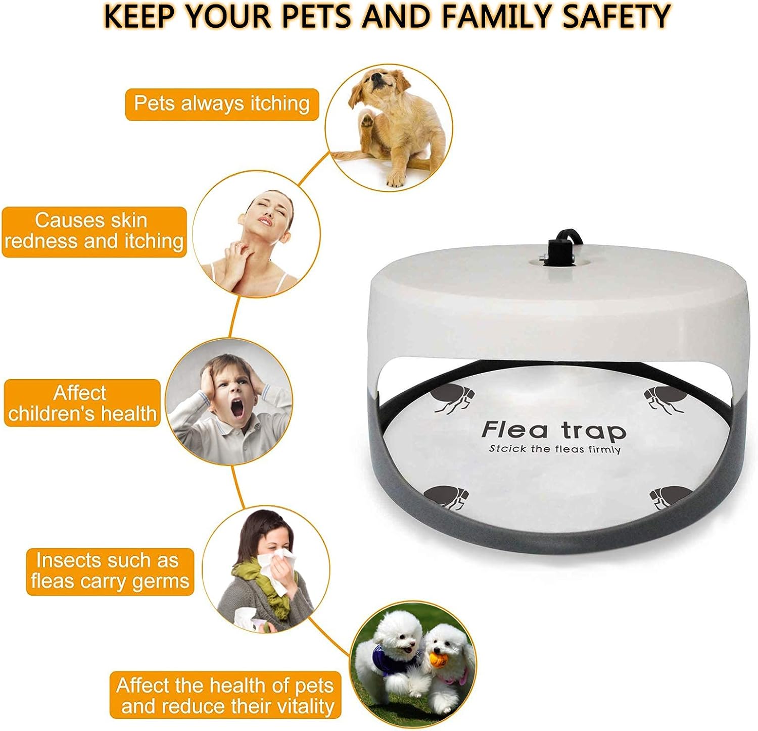 Qremove Flea Trap,2 Pack Indoor Flea Trap Bed Bug Trap with Glue Discs & Replacement Lightbulb Natural Insect Traps Odorless, Non-Poisonous Best Pest Control for Home