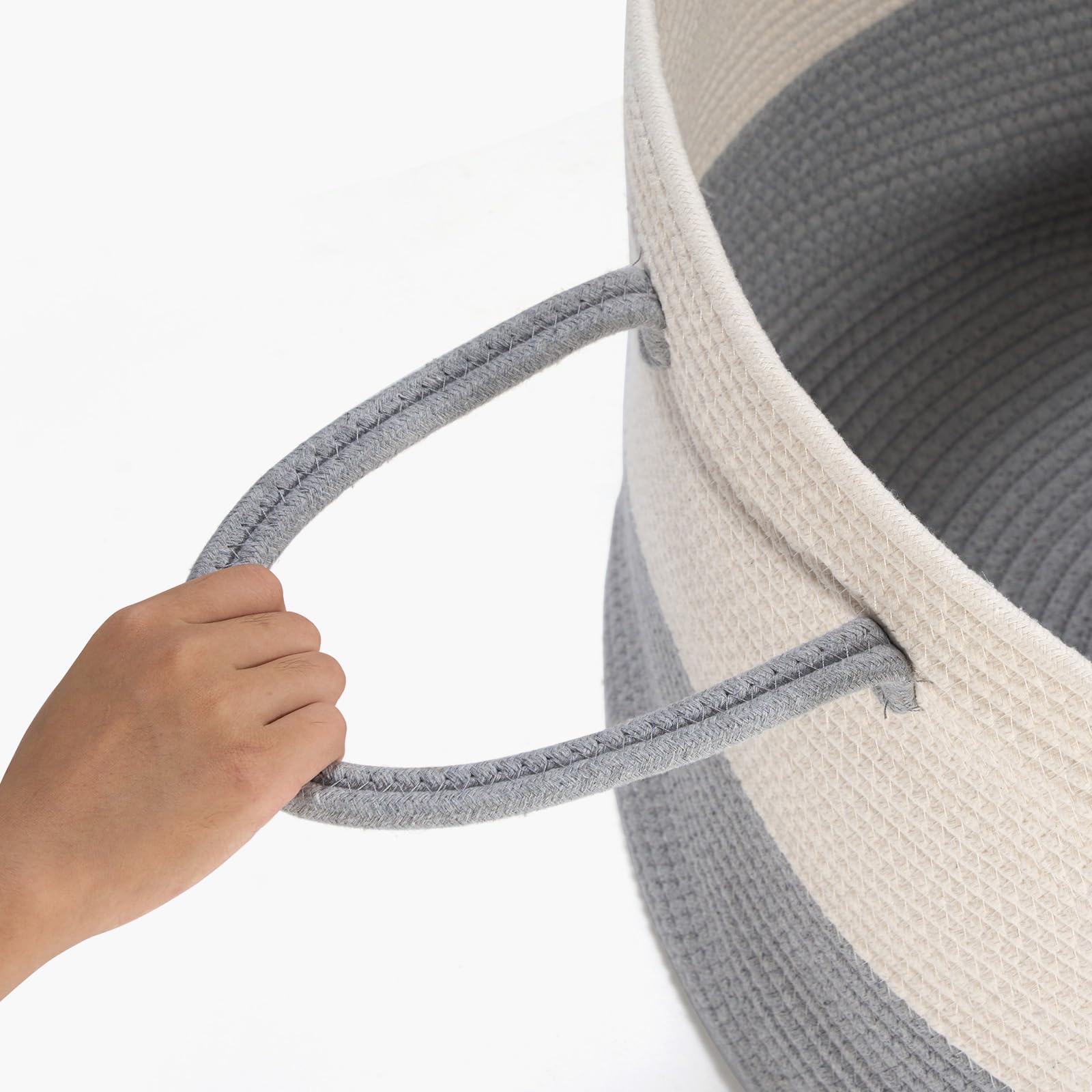 noonkty Cesto extra large, 55 cm di profondità x 35 cm di altezza, cesto in corda di cotone con manici, contenitore XXL per coperte per soggiorno, cestino decorativo per giocattoli, cesti per la