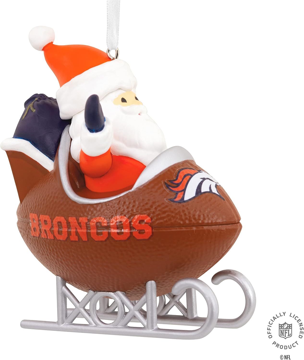 Hallmark Denver Broncos Santa Football Sled Christmas Ornament, NFL Tree Decoration and Sports Fan Gift : Everything Else