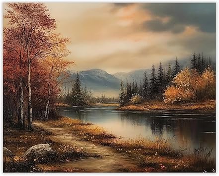 Scenic Lake Fall Pictures Wall Decor - Autumn-Inspired Fall Art, Unframed 8x10 Artwork for Cozy Seasonal Home Decor, Prints with Warm Tones, Perfect Autumn Wall Art to Enhance Any Space