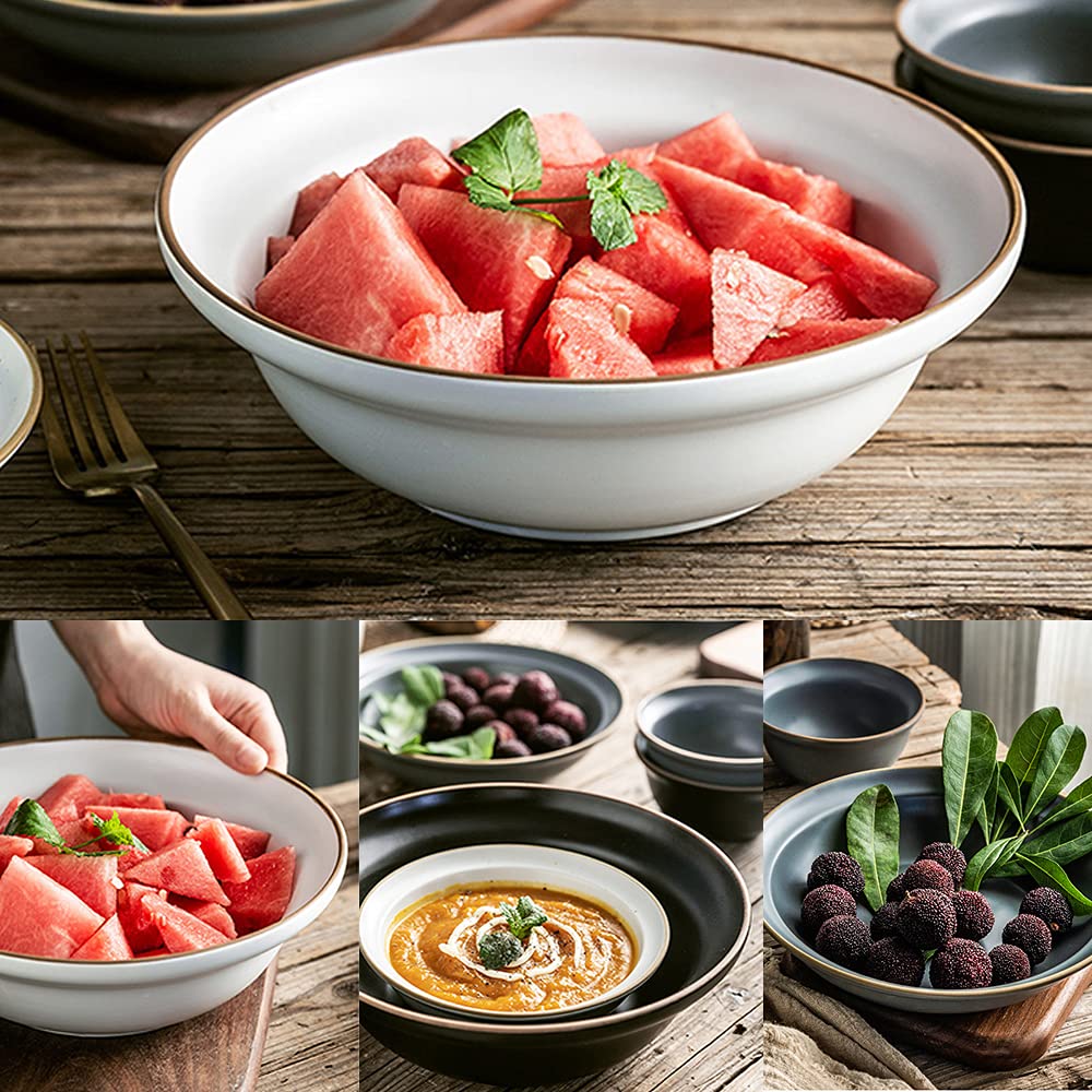 Tazón de cerámica de Gran tamaño, tazón de Sopa Grande, Ensalada, tazón de Sopa, tazón de Fruta, tazón de Sopa Creativo,Negro