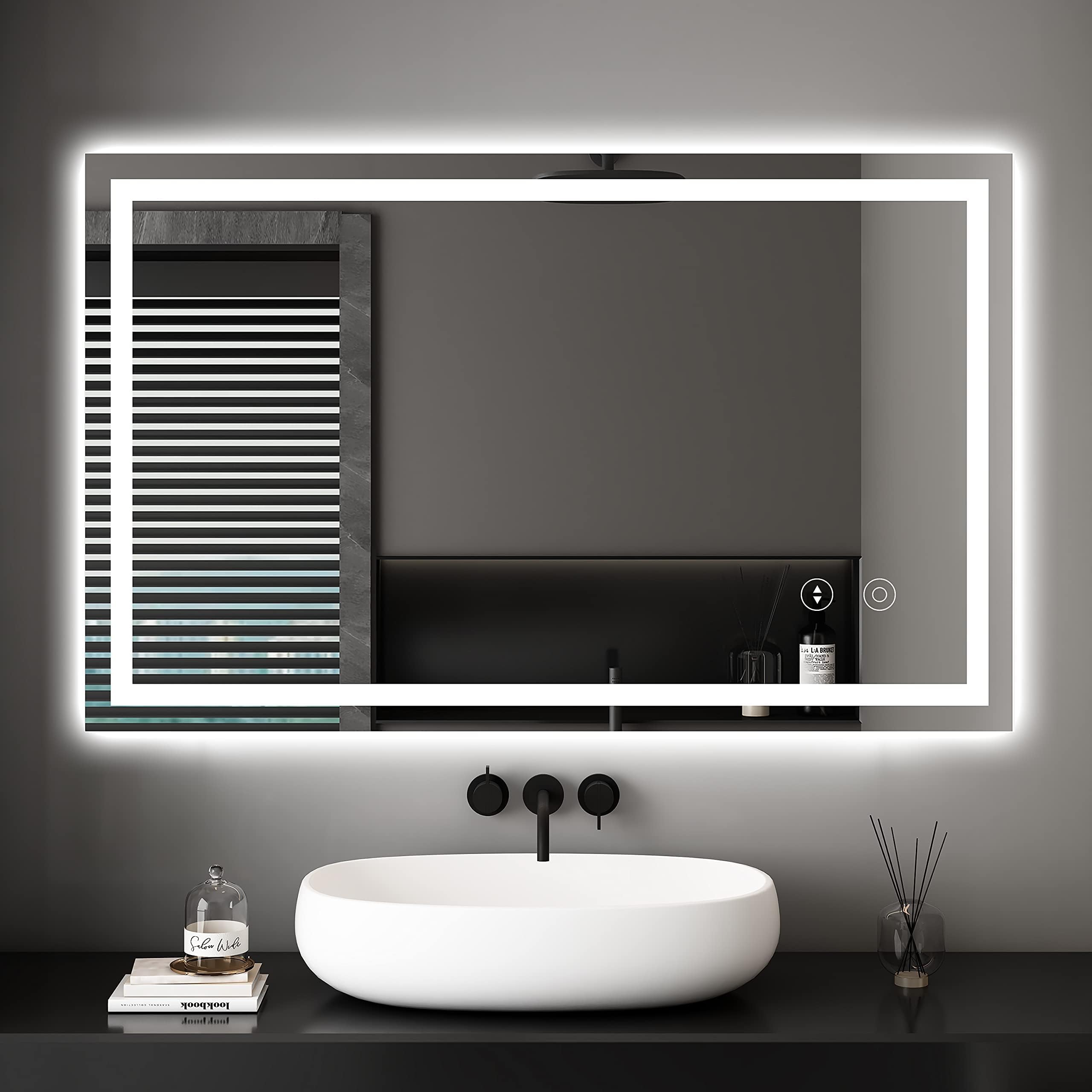 Dripex Espejo de Baño con Luz LED 100 x 60 cm, Antivaho, Interruptor Táctil, Dimmable, 3 Colores de Luz, IP54, Instalar Horizontal/Vertical
