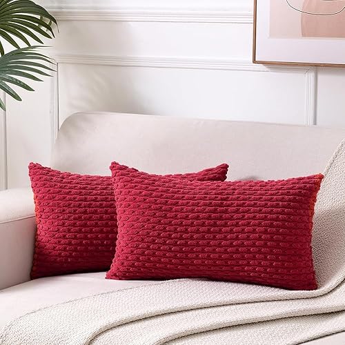 Fancy Homi Juego de 2 fundas de almohada decorativas lumbares color burdeos de 12 x 20 pulgadas para sofá y cama, decoración moderna de estilo
