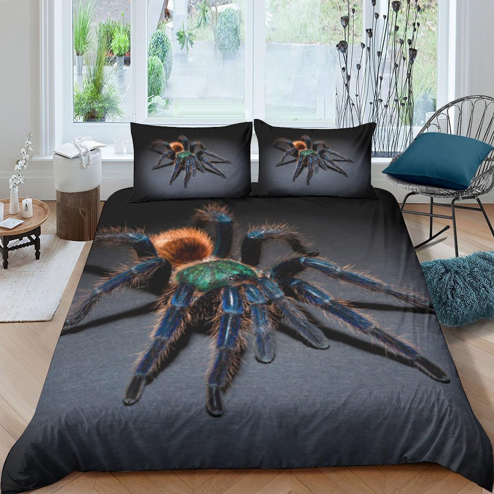 Ctjqhvkz Style-2 3D Printed Tarantula Spider Fitted Sheet Microfiber Black Bed Cover For Bedroom Guest Room Modern Mattress Decor Single（135X200cm）