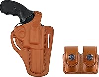 Vista 8 de Cartuchera de 357 Magnum, Cartuchera de 2 ranuras para pistola OWB de piel pancake con palanca de pulgar, ¡hecha a mano!