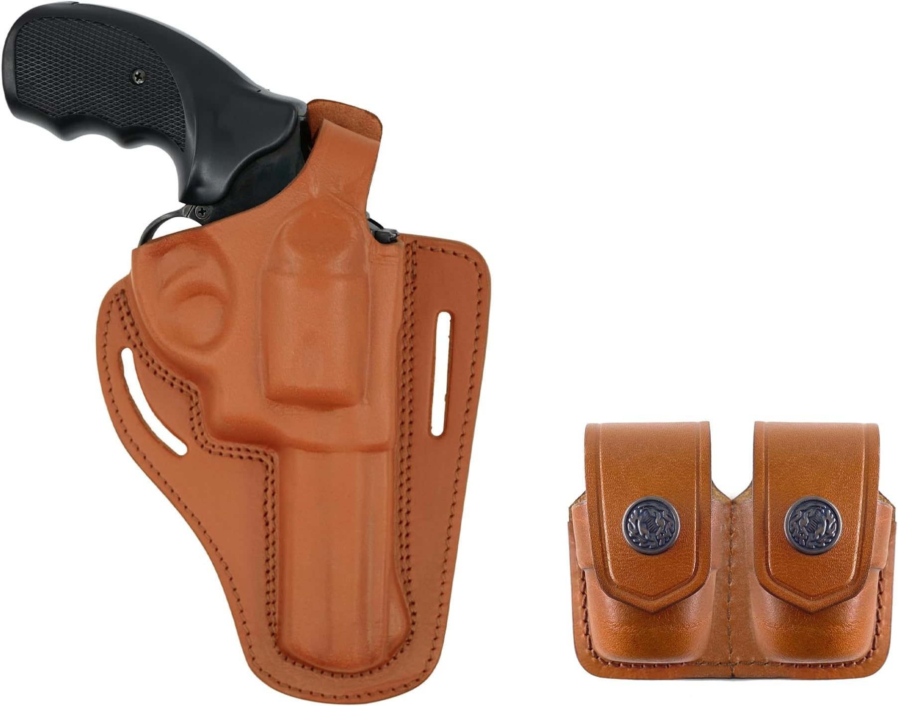 357 Magnum Holster, 2 Slot Pancake OWB Leather Gun Holster Thumb Break Handmade!