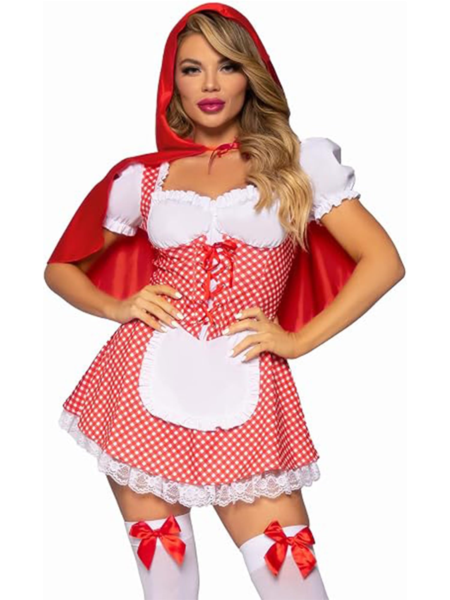 SANSIWU Adult Womens Little Red Riding Hood Costume Halloween Festive Party Cosplay (C-Red, S)