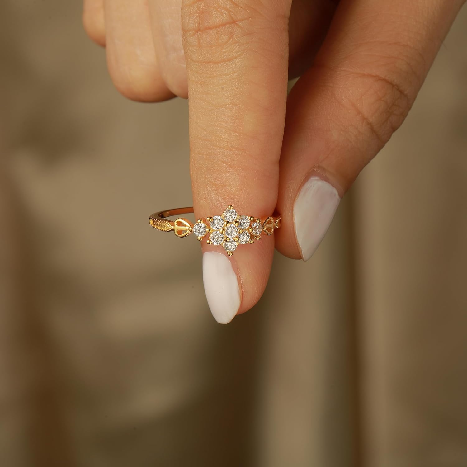 Snowflake CZ Engagement Wedding Rings for Women 14K Gold Plated Heart Eternity Band Rings 925 Sterling Silver Dainty Flower Diamonds Moissanite Ring for Bride Jewelry Birthday Christmas Gifts - Image 5