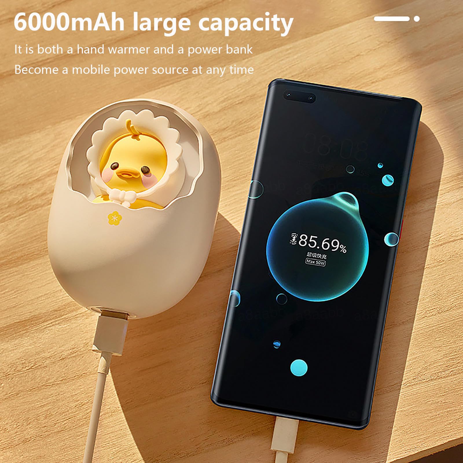 Scaldamani Elettrici Carino con Banca Di Potenza,Luci Notturne 3in1, Riscalda Mani Portatile 6000mah/Tipo-C USB/2 Livelli Di Riscaldamento Regali Caldi per Natale,Compleanno