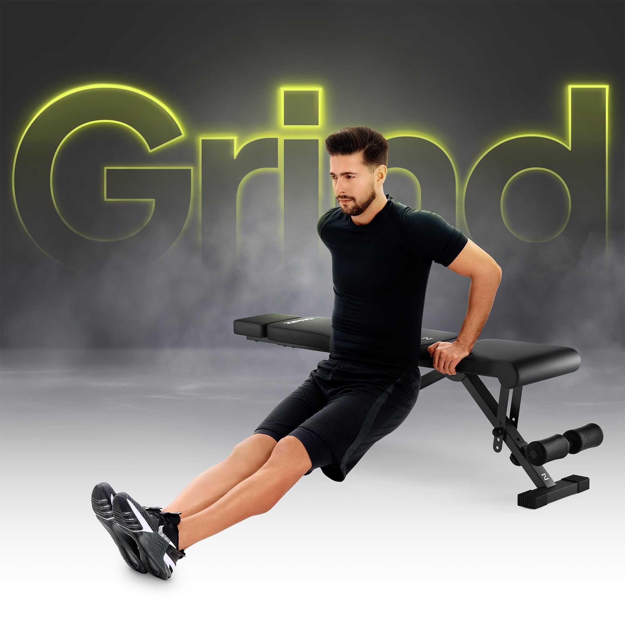 ZIPRO Banco Plegable de Musculación Ajustable Fitness Gimnasio Soporte hasta 300 kg con Respaldo y Asiento 7x Posiciones Equipo Entrenamiento Home Gym Fitness Doméstico Gimnasio – Grind Negro