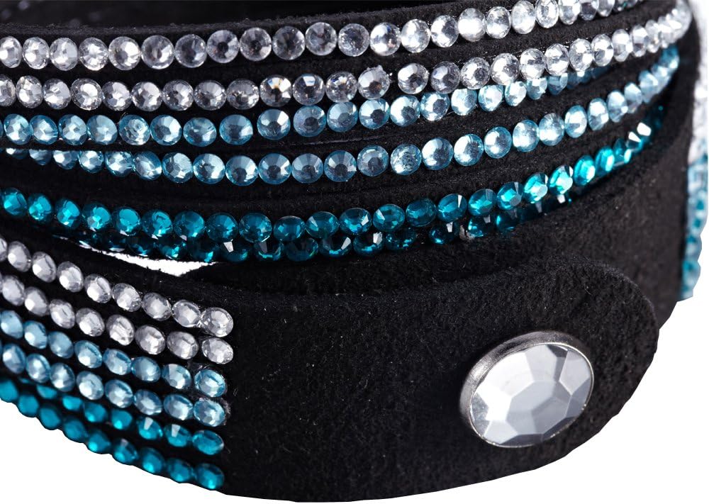 TOUCHFashion Aqua Blue Crystal Closure Cuff Leather Rhinestone Slake Bracelet