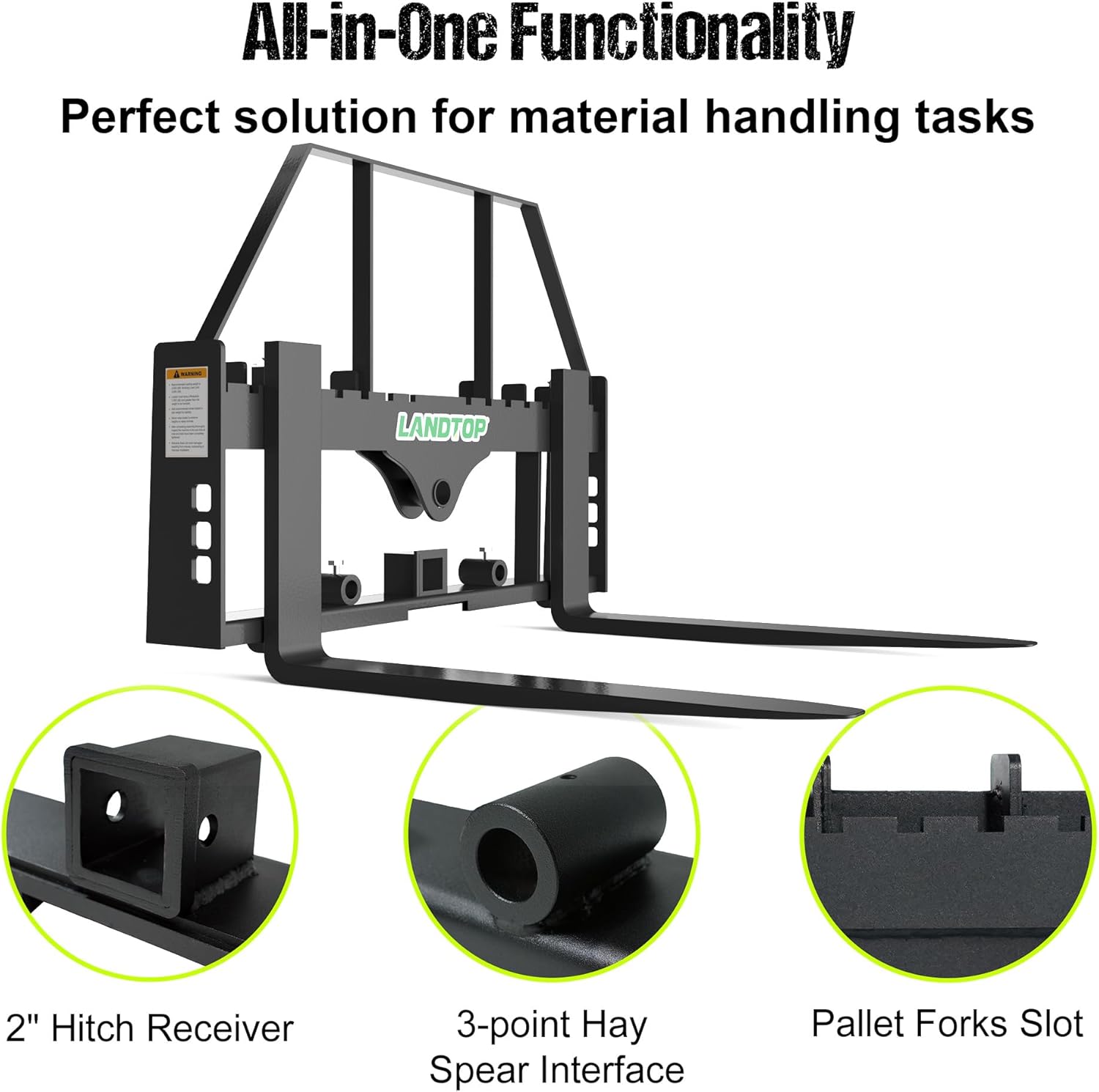 3000 LBS 45" Pallet Forks Frame with Head Rack and 42" Skid Steer Forks Attachment for Tractors Loaders, Quick Attach Pallet Forks Frame with Hay Spear Sleeves & 2" Receiver Hitch