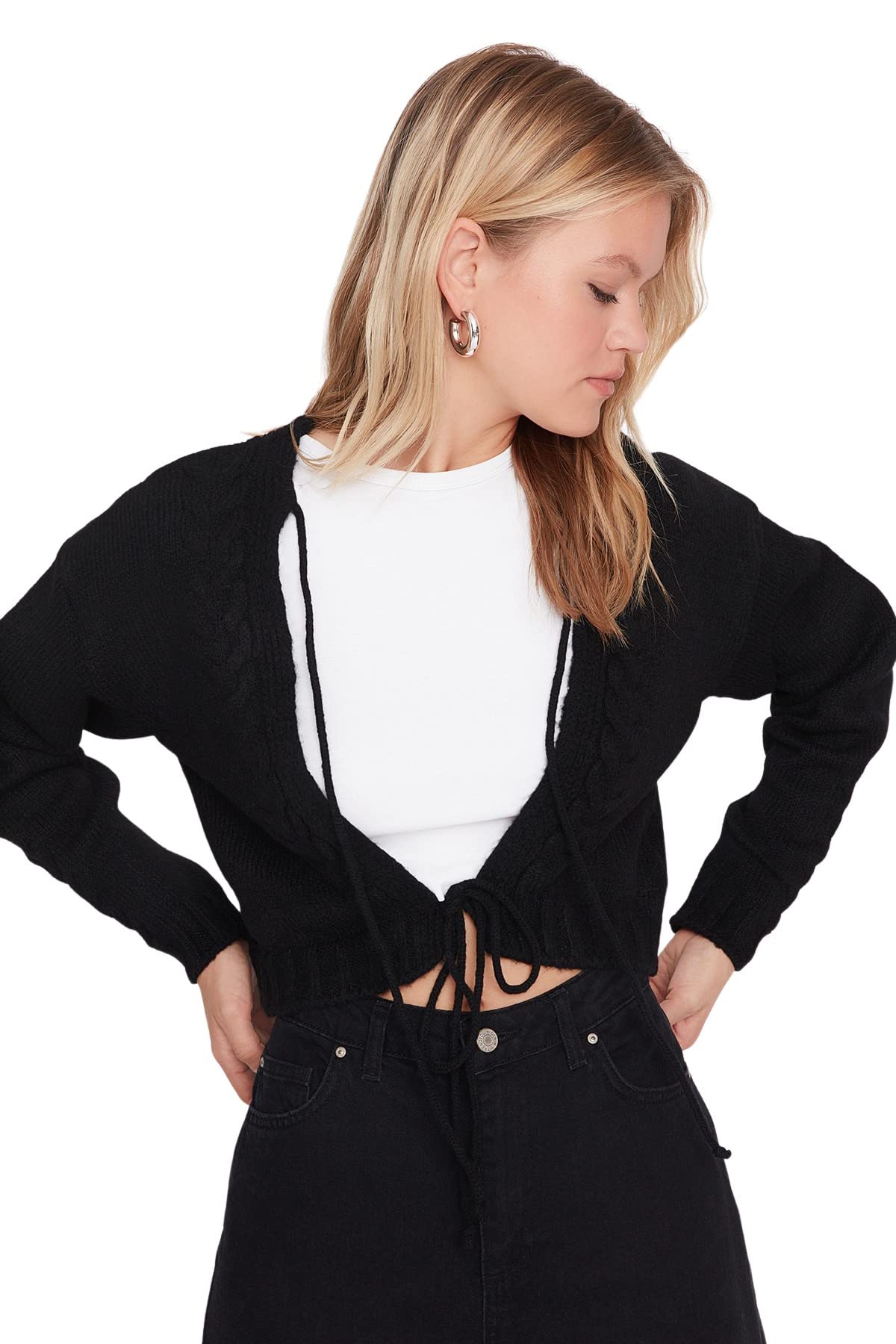 Trendyol FeMan Regular fit Basic Crew Neck Knitwear Cardigan Black