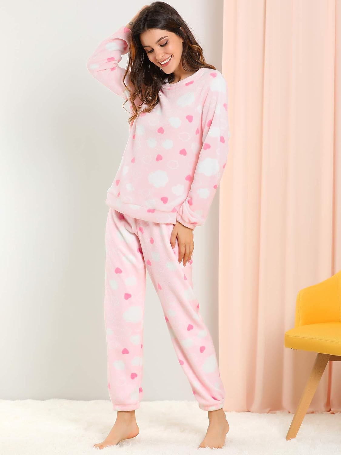 Allegra K Winter Flannel Pajama Sets for Women Cute Printed Long Sleeve Nightwear Top and Pants Loungewear Soft Sleepwears - Image 2