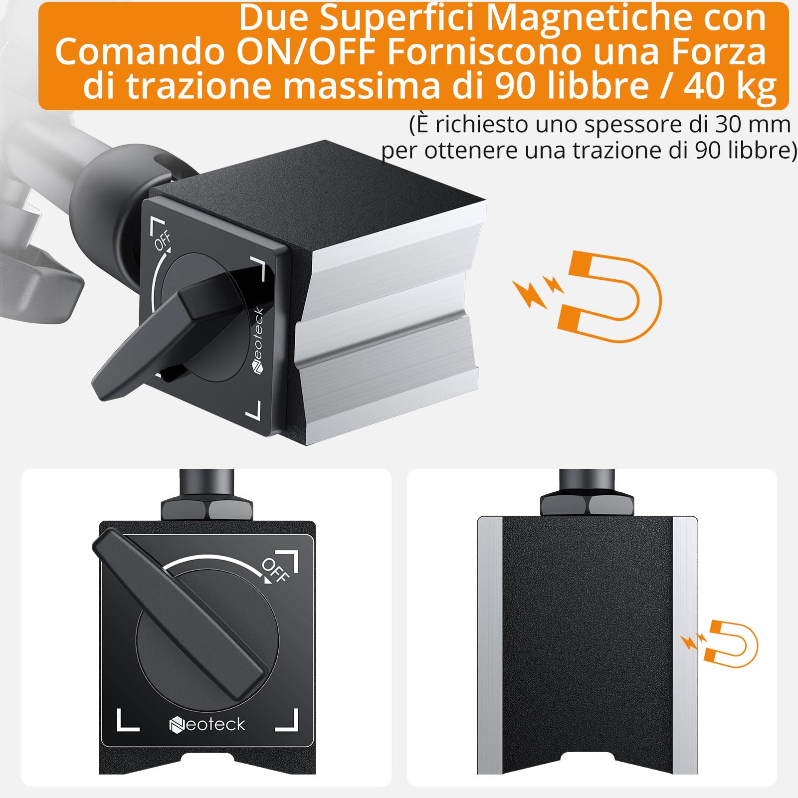 Neoteck Indicatore di Prova a Quadrante 0-0.8mm con Base Magnetica 90lbs/40kg Set Comparatore a Leva Metrico 0.01mm Supporto Magnetico Forte con Custodia Protettiva per Laboratori, Officine Meccaniche