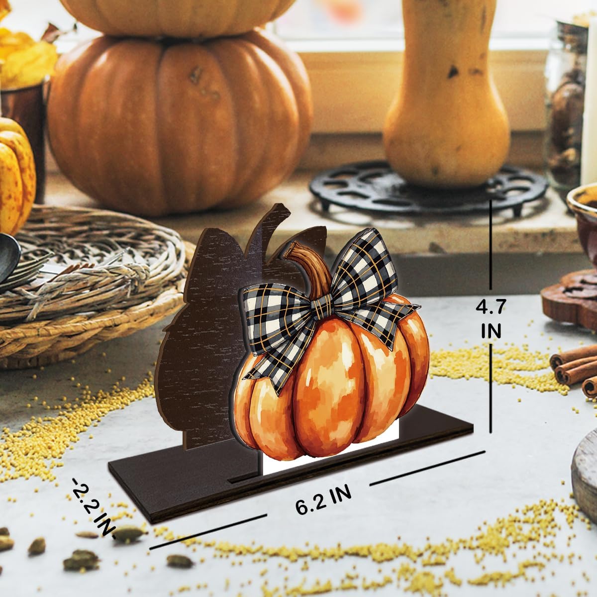 Fall Pumpkin Bow Napkin Holder for Table Decor Autumn Pumpkin Wooden Napkin Holder for Party Home Kitchen Dining Room Table Desk Decorations