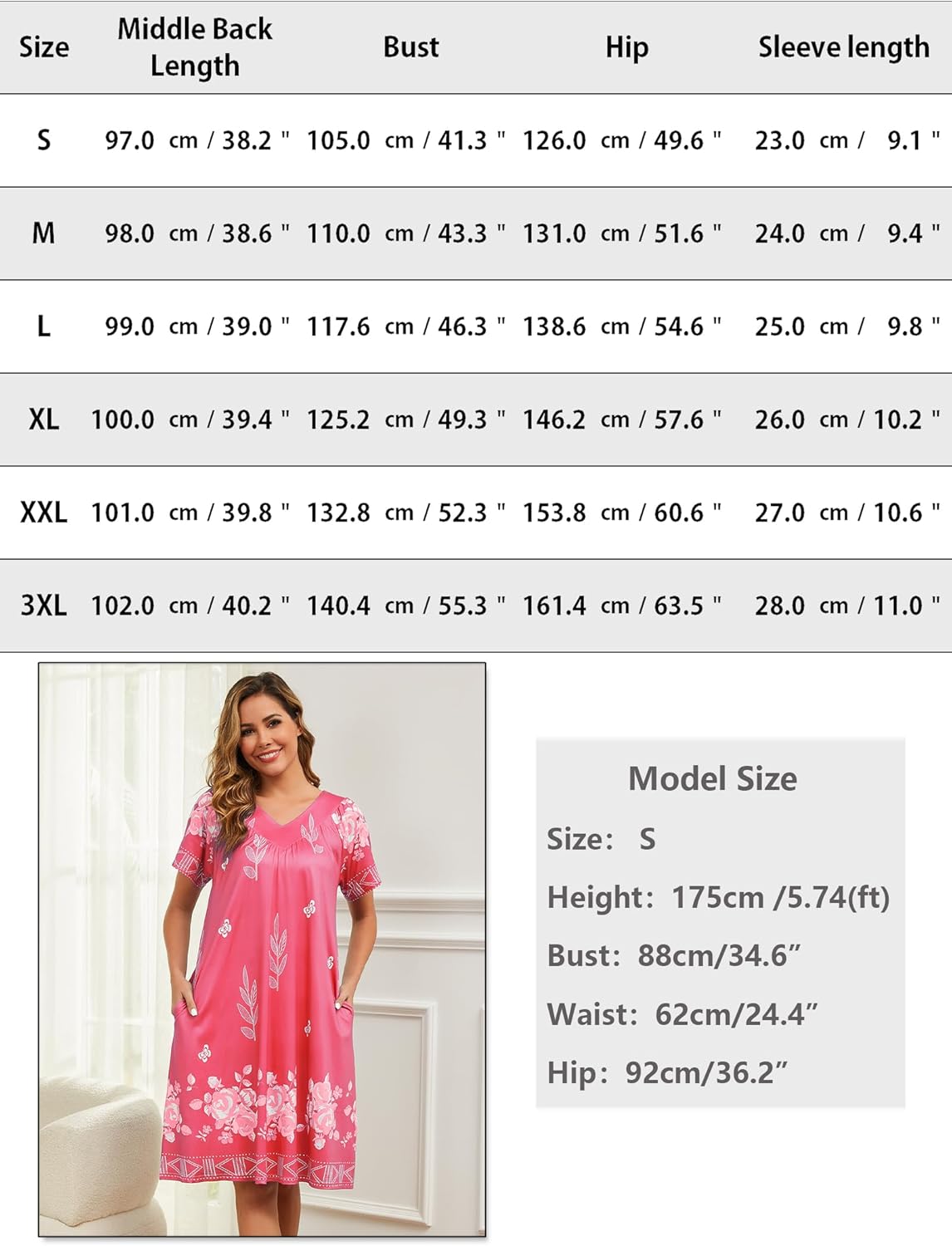 Marvmys Womens House Dress Short Sleeve Nightgown Floral Print Mumu Dress with Pockets V Neck Sleepwear S-3XL - Image 6