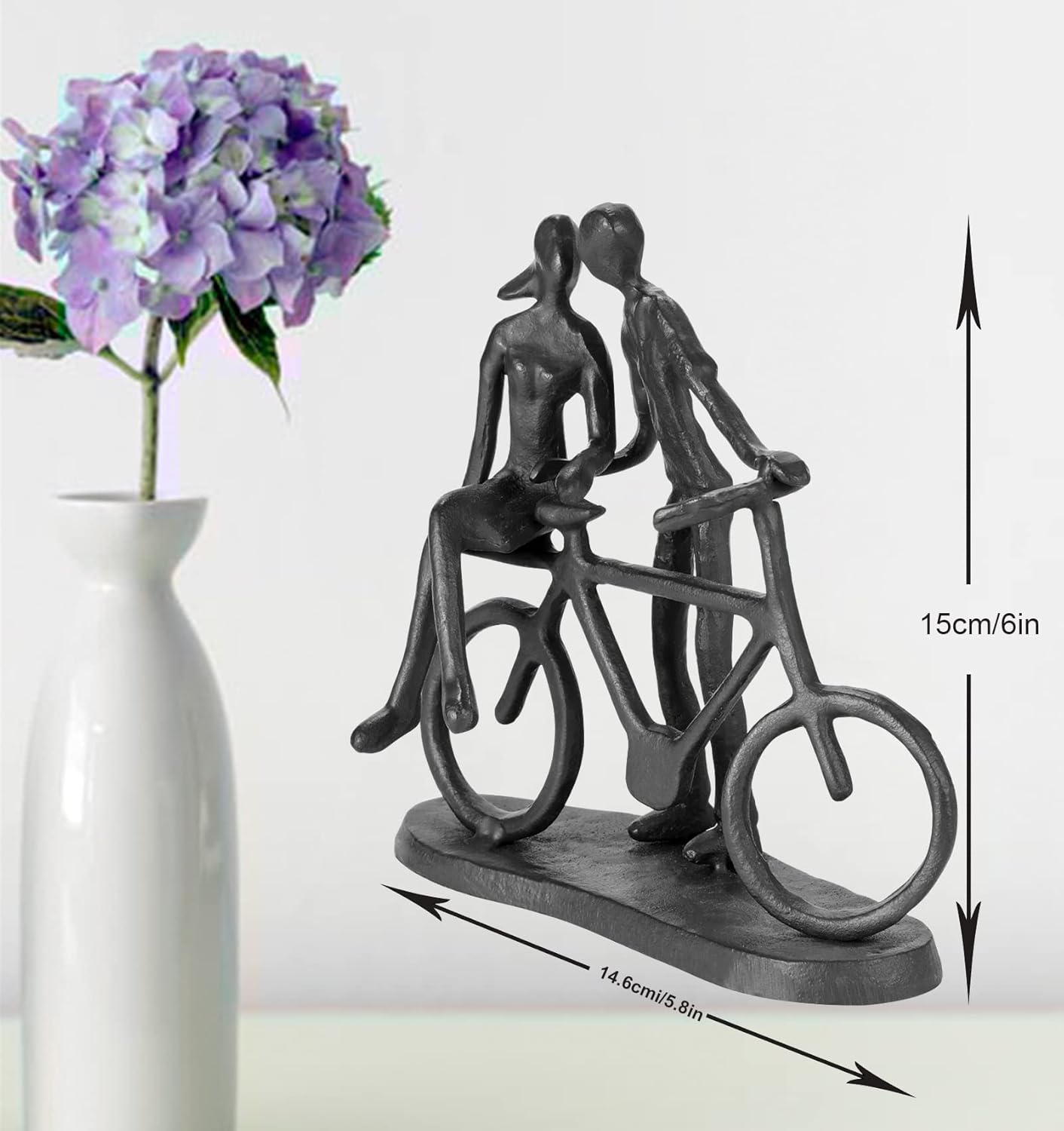 Bike Couple Figurine Statue - Art Metal Sculpture Decor Anniversary - Romantic Gift for Wedding and Anniversary - for Him,Her and Bicycle Lovers, Metal Ornament Couple Statues for Home Decor - Image 6