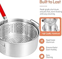 Vista 4 de Freidora de pescado de aluminio con cesta Olla profunda de 10 cuartos de galón con asa Sartén de aceite para exteriores con cesta para freír