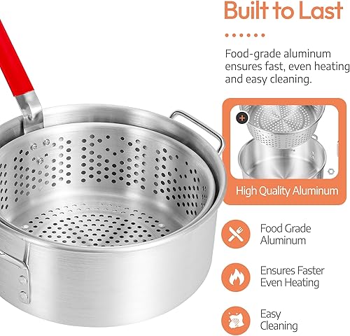 Miniatura 4 de Freidora de pescado de aluminio con cesta  Olla profunda de 10 cuartos de galón con asa  Sartén de aceite para exteriores con cesta para freír  Olla