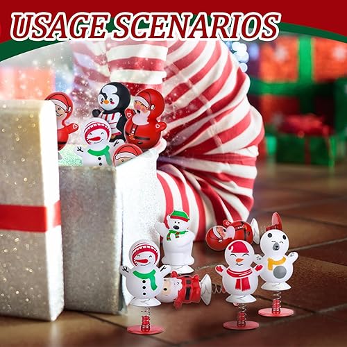 Miniatura 6 de Hiboom 100 piezas de juguete de salto de Navidad regalos de fiesta de Navidad, rellenos de calcetines de Navidad, juguetes de primavera con mochila