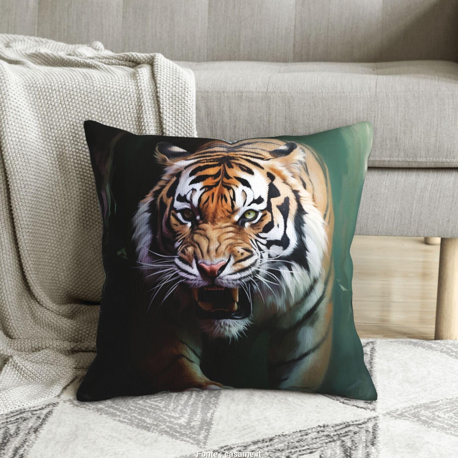 Housse de coussin velours côtelé imprimé tigre de la jungle, finition premium 50x50