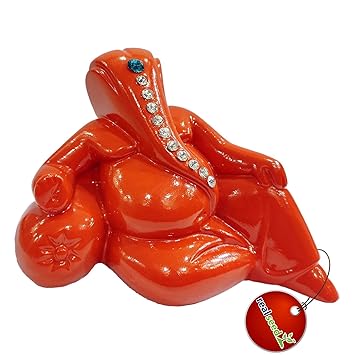 REAL SEED Lord Ganesha Resin Statue (Statue Size - 7.5x5.7x3.5 cm, Orange)