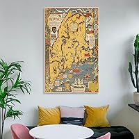 Vista 6 de Impresión artística grande del mapa del estado de Maine, Estados Unidos, alrededor de 1938, lienzo para pared, póster de sala de estar, cuadros e