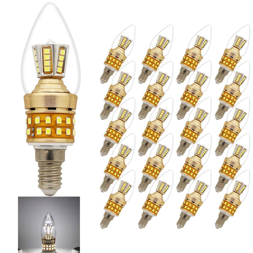 E14 LED Kerzenform Ersetzt 80W Glühbirne 9W C35 850LM Kühles Weiß 6000K,LED Kerzenlampe Kronleuchter Kerzenleuchten,20 Stück