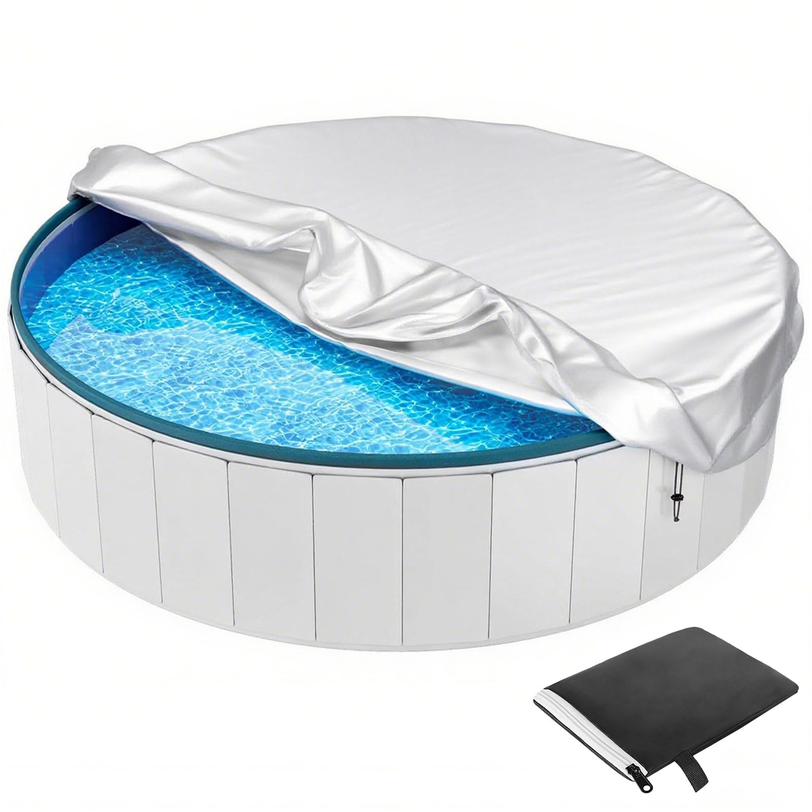 Round Pool Cover, Solar Cover for Above Ground Pools, Heavy Duty Swimming Pool Cover Protector, Strong Tear Resistant Pool Cover Ideal for Waterproof and Dustproof,Silver White,28FT/337 x8