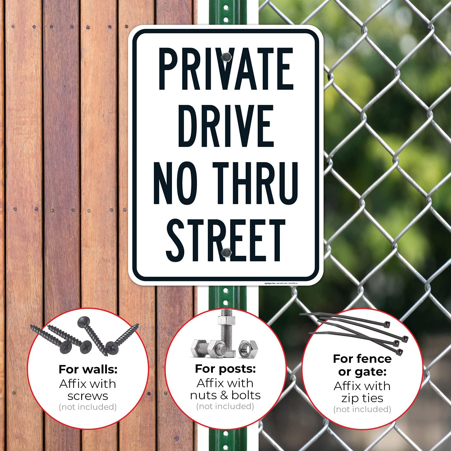 Private Drive No Thru Street Sign, (SI-64306) 18x24 Inches, Rust Free .063 Aluminum, Fade Resistant, Made in USA