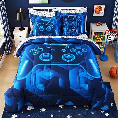 Miniatura 8 de Mooreeke Juego de ropa de cama de edredón de felpa tamaño individual que brilla en la oscuridad, suave y cálido de 2 piezas en una bolsa con funda,