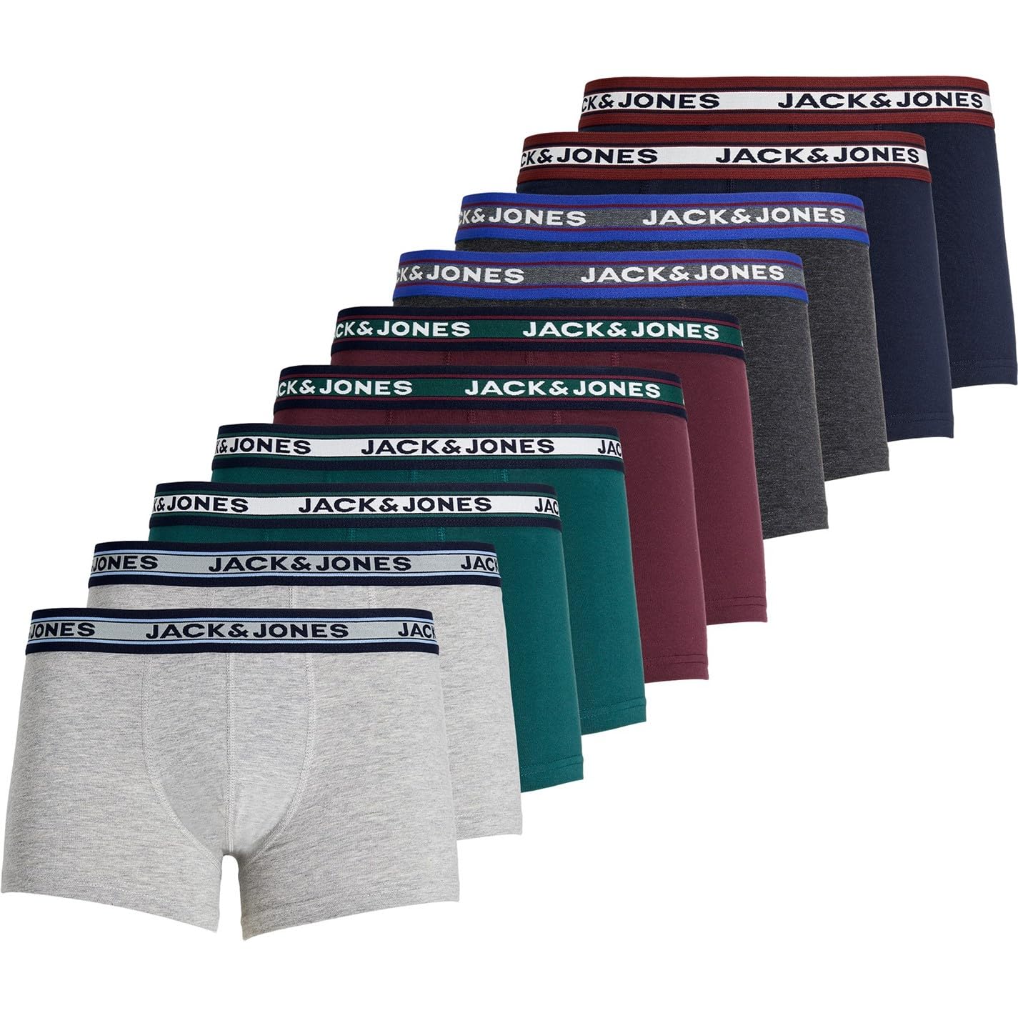 Jack & Jones Men's Multi Solid 10 Pack Boxer Trunks Large