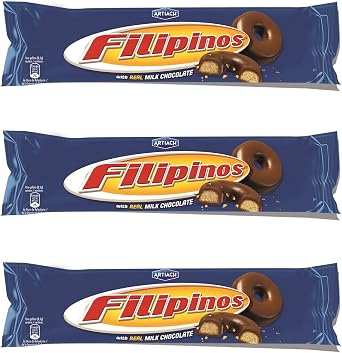 3x Filipinos Milk Chocolate Tea Biscuits, 128 gr from Artiach Spanish Cookies from Spain