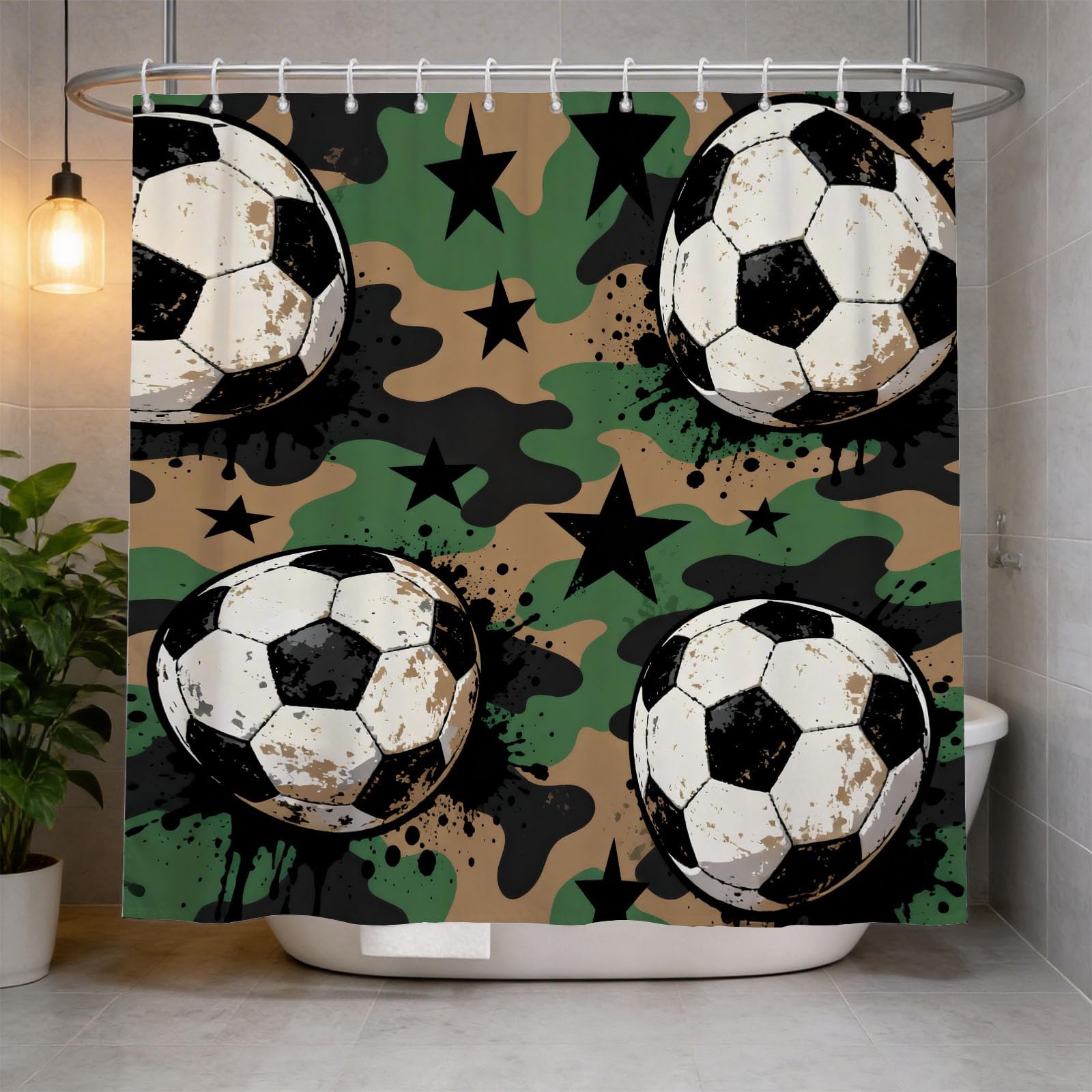 Hongduo 3D Football Shower Curtain for Stalls Bathtubs Cartoon Bathroom Decor Shower Curtain Set Polyester Fabric Waterproof 120x180cm/48X71 Inch with Hooks
