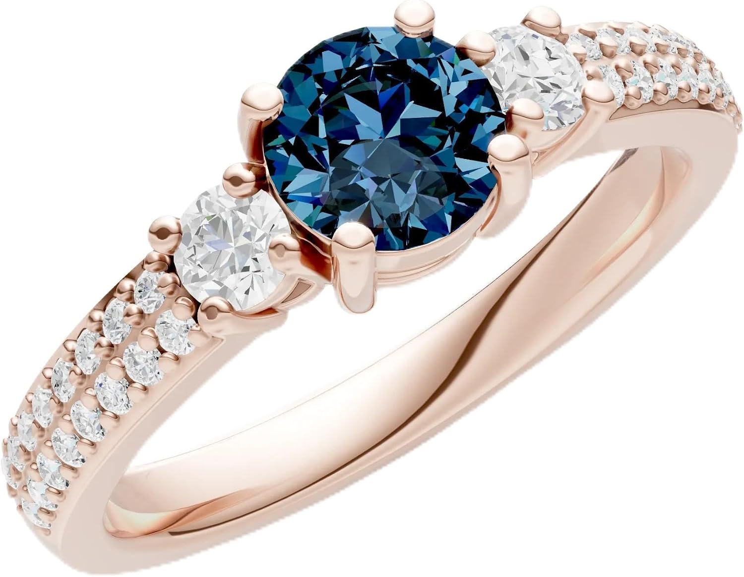 PEORA Round Cut Alexandrite Classic Band Available in Solid 10K, 14K or 18K Ring – White, Yellow or Rose Gold