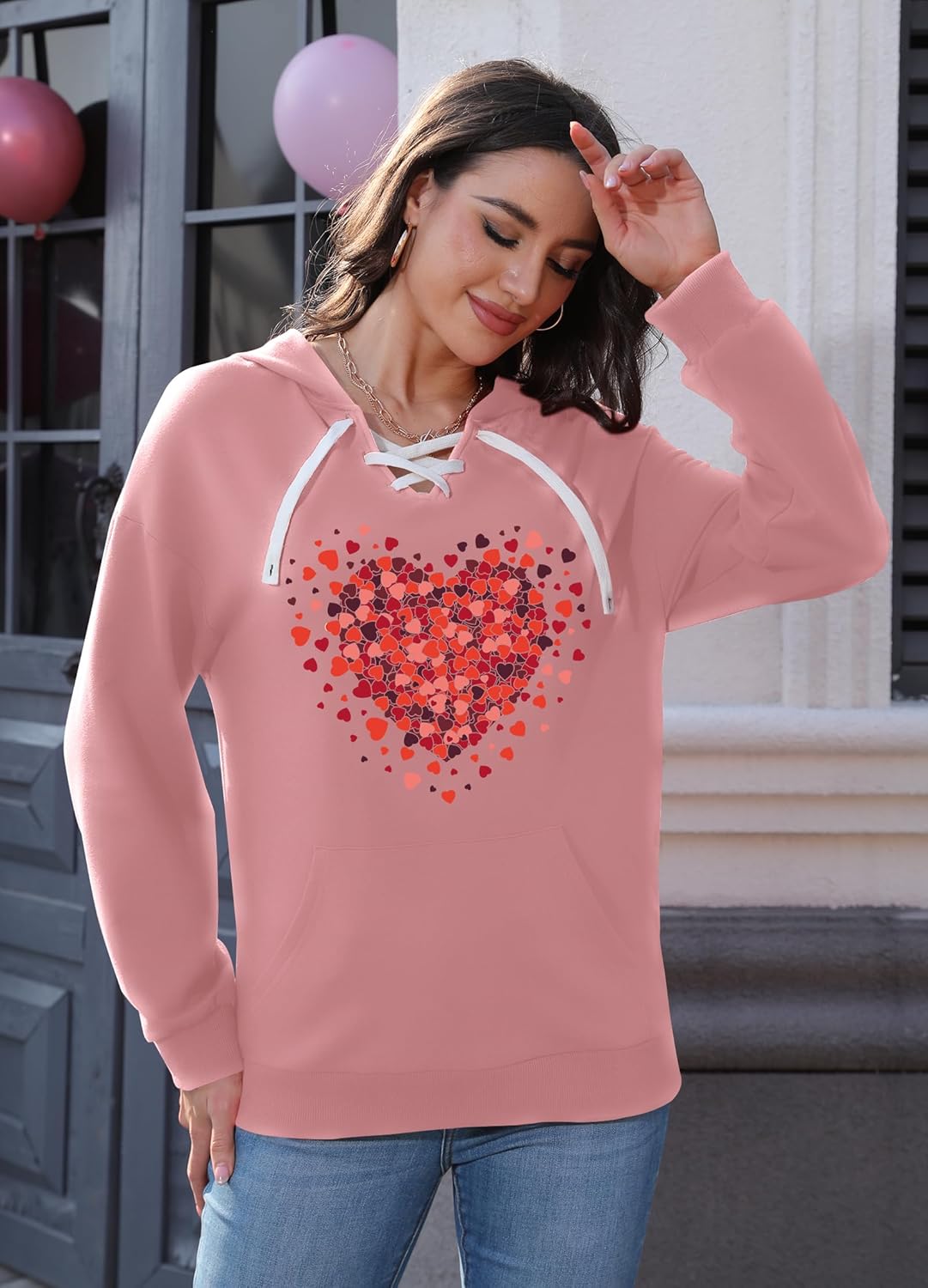 Valentines Sweatshirt Women: Love Heart Graphic Hoodie Long Sleeve Shirt Lovers Gift Pullover Top - Image 4