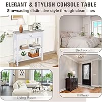 Vista 9 de Mesa consola blanca con cajón y estante de almacenamiento, mesa de sofá para entrada, sala de estar, pasillo
