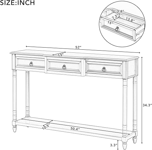 Miniatura 2 de Merax Mesa consola estrecha, mesa de entrada de 51 pulgadas de largo con 3 cajones de almacenamiento y estante inferior, mesa de sofá rústica