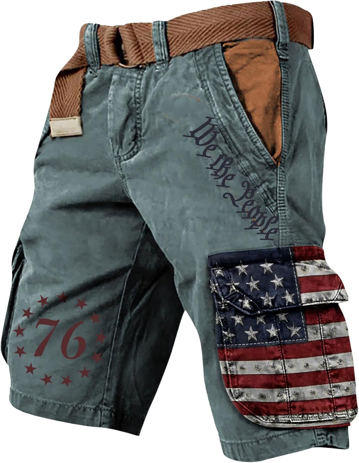 Ymosrh Mens 4th of July Cargo Shorts We The People American Flag Print Casual Summer Work Shorts, S-3XL