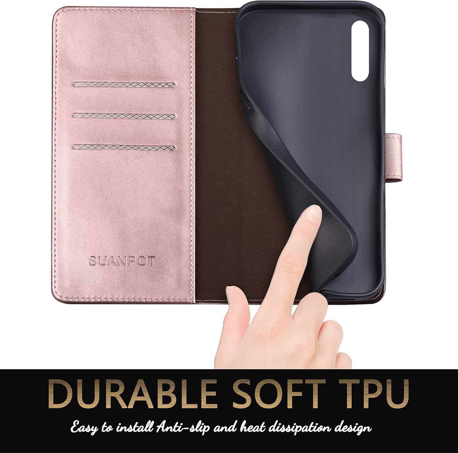 SUANPOT for Samsung Galaxy A50/A50S/A30S with RFID Blocking Leather Wallet case Credit Card Holder, Flip Folio Book Phone case Shockproof Cover for Women Men for Samsung A50 case Wallet (Rose Gold)