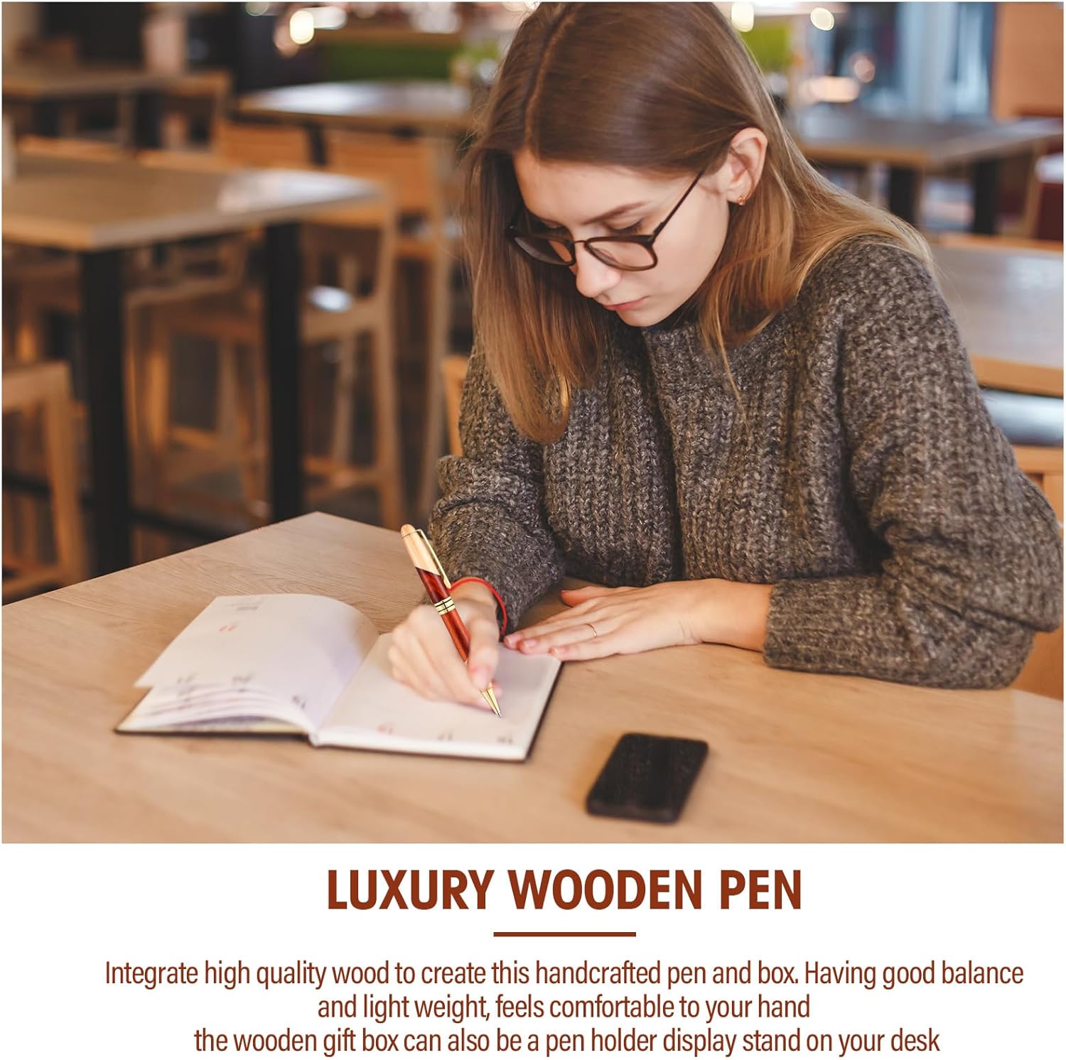 Zhanmai 3 Sets Wooden Ballpoint Pen Sets for Men Gift with Business Pen Case Display, Appreciation Gifts for Men Christmas Birthday Employee Office Supplies, Thank You Gifts for Dad Father
