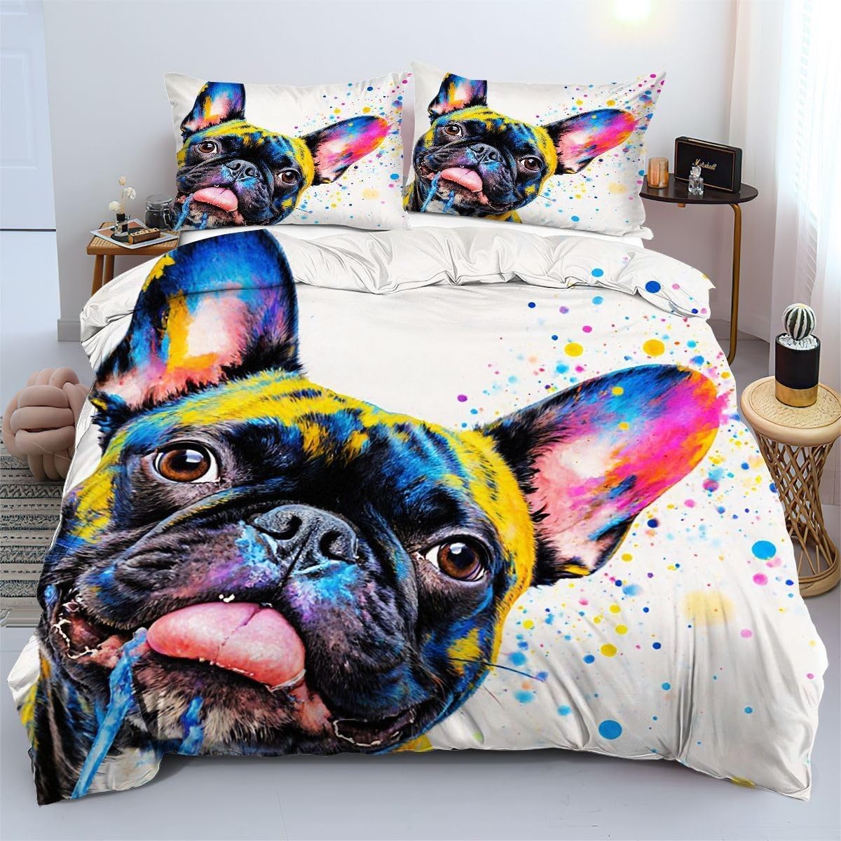 Ensemble de literie 140x200 cm haut de gamme au motif chien 3D avec finitions soignées a27003