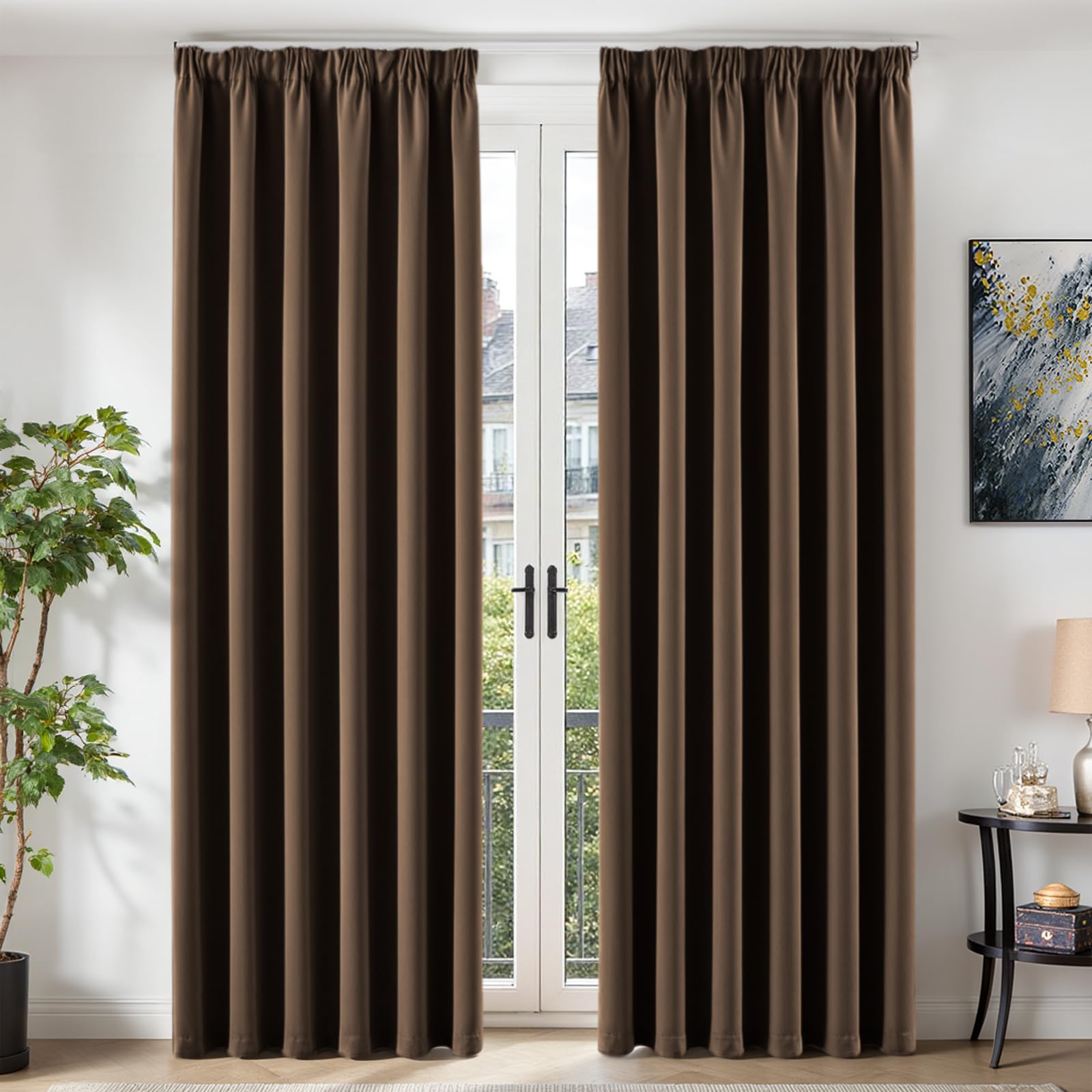 TOPICK Blackout Curtains Living Room Bedroom, W66 xL90 2 PCS, Brown