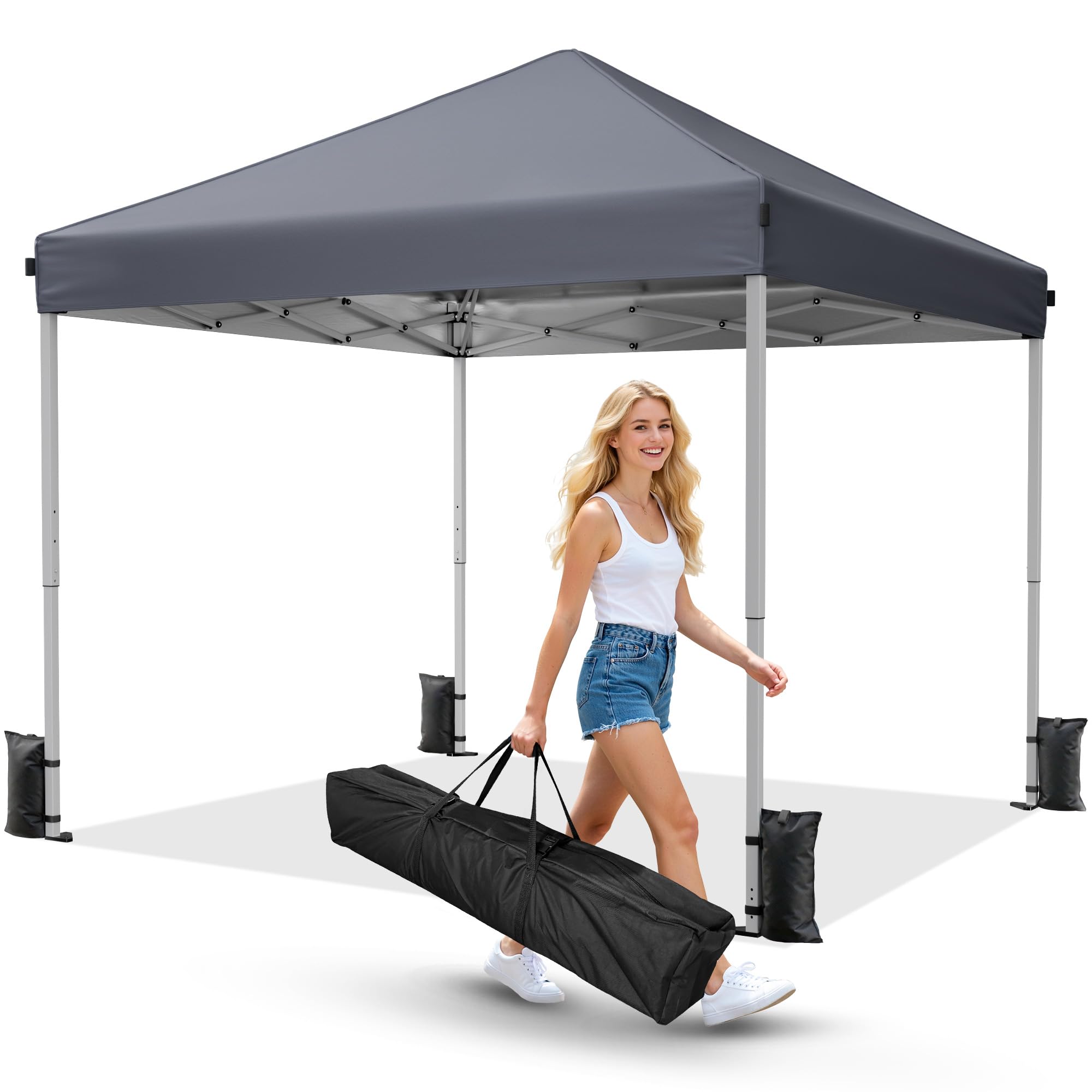 Driftalia 10x10 Pop Up Canopy Tent One-Push Center Lock, Portable Shelter