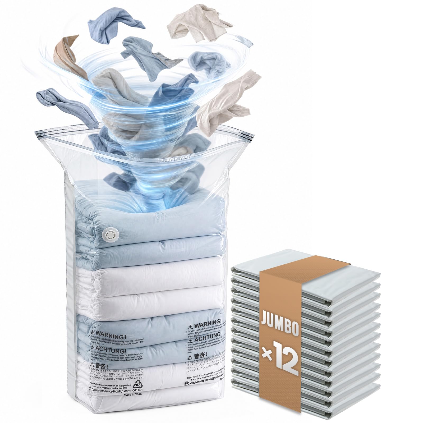 TAILI Cube Vacuum Storage Bags, 12 Pack Jumbo Size (31x40x15 Inch), Cream