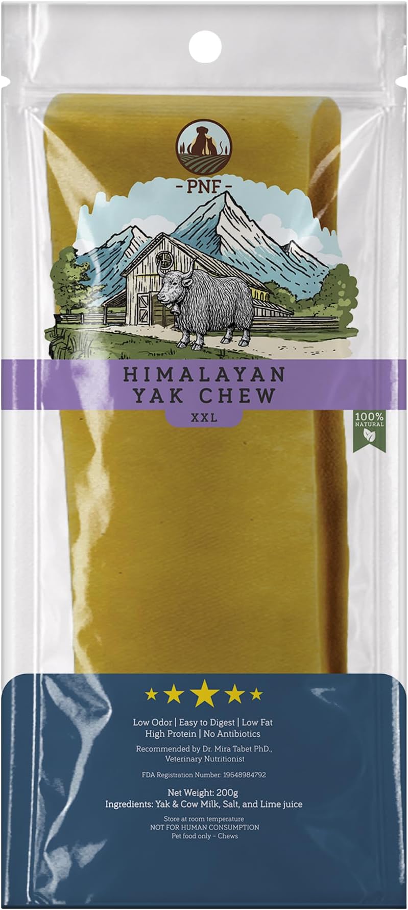 Himalayan Yak Dog Chew (XXL), 100% Natural, Long Lasting, Gluten Free, Healthy & Safe Dog Treats, Lactose & Grain Free, Protein Rich - ideal for the toughest chewers - 1 piece