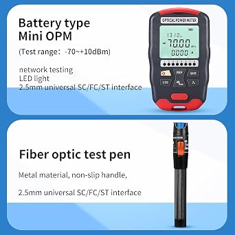 Fiber Optic Terminal kit 9-in-1 FTTH Tool kit Equipped with S-6C Optical Fiber Cleaver and high Precision Optical Power Meter D7 (-70~+10dBm) Well as Wire Stripper Tool
